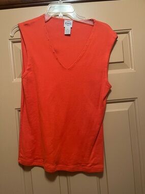 Tailor B. Moss Orange Sleeveless V-Neck Tank with Stud Trim